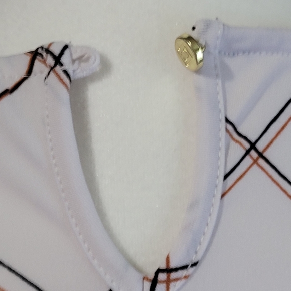 Liz Claiborne Blouse Women's Size PM White Check Short Sleeve Pullover Stretch - Picture 6 of 10
